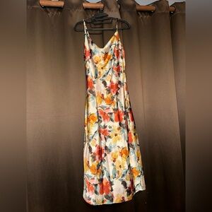 Satin Floral Dress with Scoop Neck